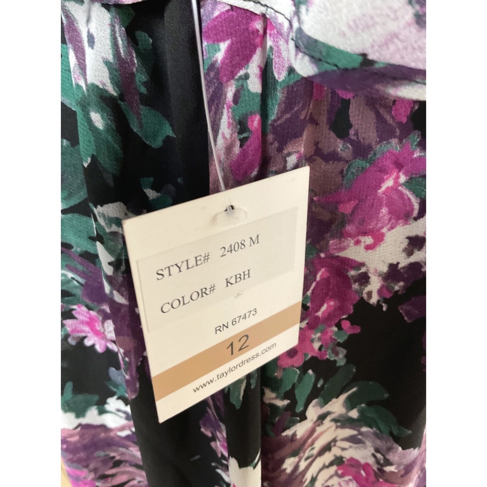 Taylor Floral Maxi Dress Purple Black Flutter Sleeve Smocked Waist Size 12 NEW - Picture 7 of 14
